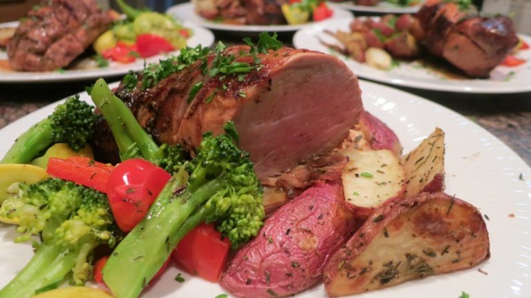 Plated beef dinner with seasonal vegetables
