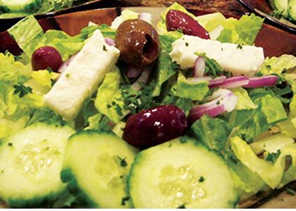 Greek salad with feta cheese and olives, prepared by The Mobile Chef