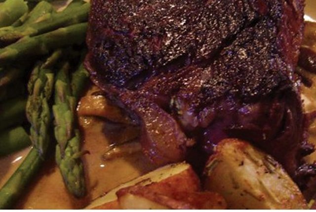 Beef fillet with asparagus and roasted potatoes, plated by The Mobile Chef